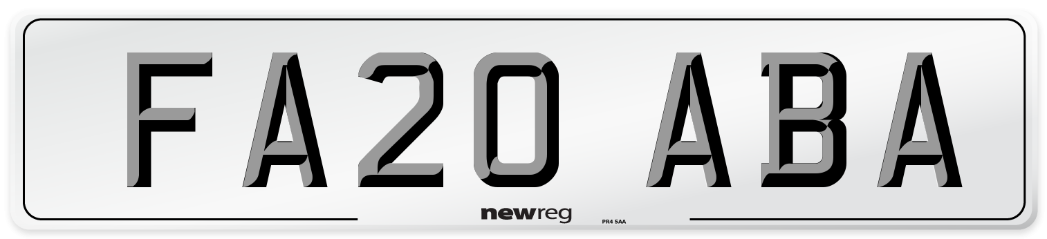 FA20 ABA Number Plate from New Reg